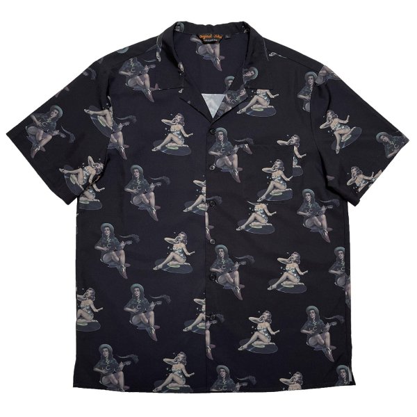 画像1: PIN-UP GIRLS S/S OPEN COLLAR SHIRTS  BLACK