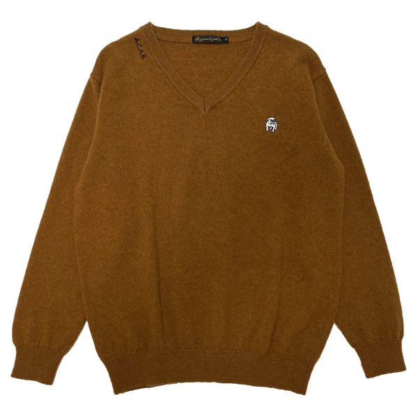 画像1: WASHABLE WOOLLY V-NECK JUMPER  CAMEL