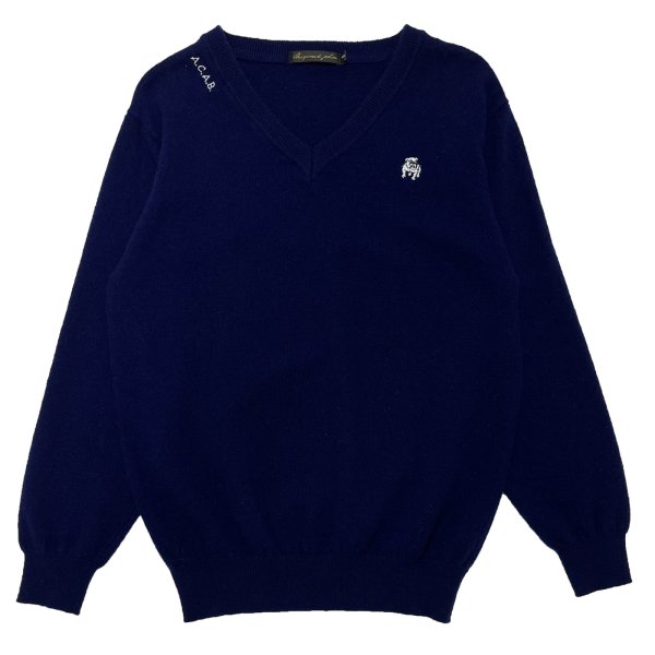 画像1: WASHABLE WOOLLY V-NECK JUMPER  NAVY