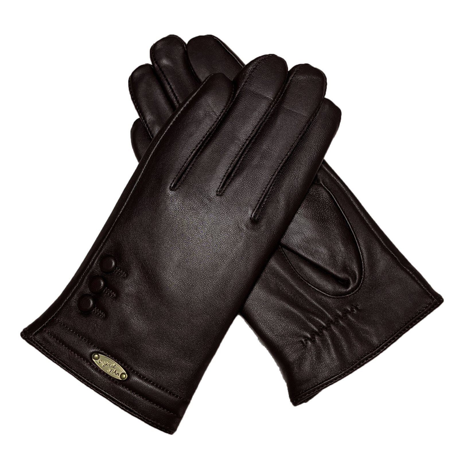 BUTTONS LEATHER GLOVES BROWN
