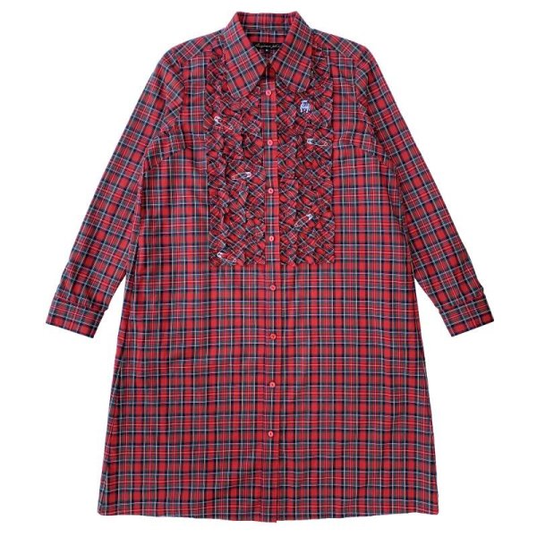 画像1: FRILLED BEAGLE SHIRTS DRESS <BR>RED TARTAN (1)