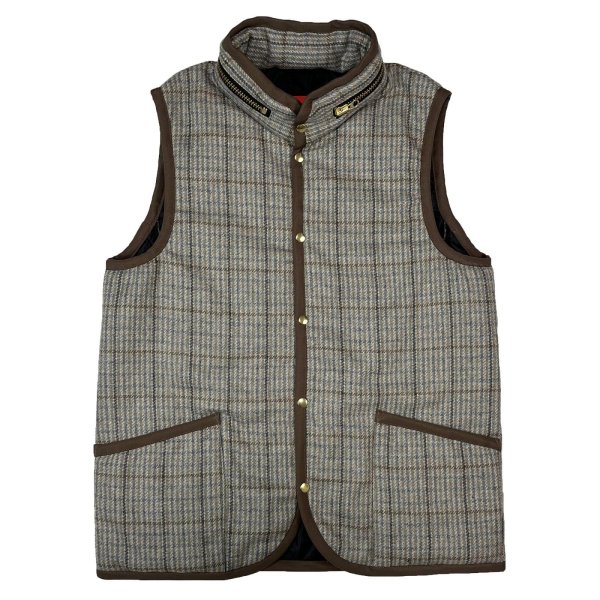 画像1: TWEED×QUILTING GILET <BR>GREY-BEIGE (1)