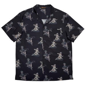 画像: PIN-UP GIRLS S/S OPEN COLLAR SHIRTS  BLACK